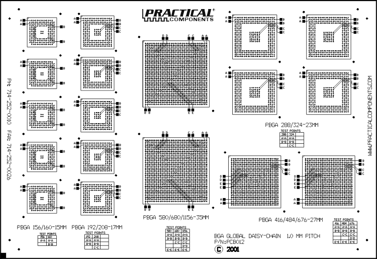 PCB012 - Front View PCB012 BGA Global Daisy-Chain Test Board - Front View